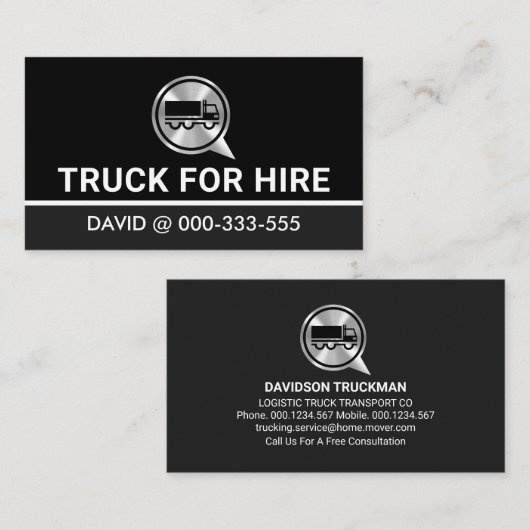 Zilveren Vrachtwagen Spraakdoos Trucker Visitekaartje (Voorkant / Achterkant)