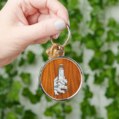 Zilveren vuurtoren op Teak Wood Style Sleutelhanger (Hand)