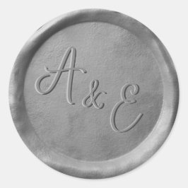 Zilveren Waszegel Bruiloftstickers met Monogram Ronde Sticker