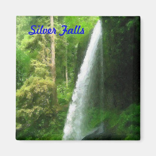 Zilveren Waterval Olie Schildering Magneet (Voorkant)
