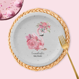 Zilveren Waterverf Ballerina Flamingo Baby shower Papieren Bordje