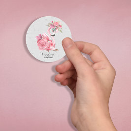 Zilveren Waterverf Ballerina Flamingo Baby shower Ronde Sticker