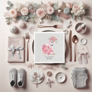 Zilveren Waterverf Ballerina Flamingo Baby shower Servet