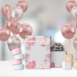 Zilveren Waterverf Flamingo Ballerina Baby shower Cadeaupapier