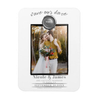 Zilveren Wax Seal Foto Bruiloft Save the Date Magneet