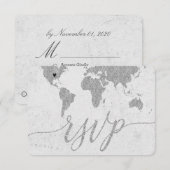 Zilveren Wereldkaart Aangepaste bestemming bruilof RSVP Kaartje (Voorkant / Achterkant)