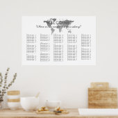 Zilveren Wereldkaart Poster (Keuken)