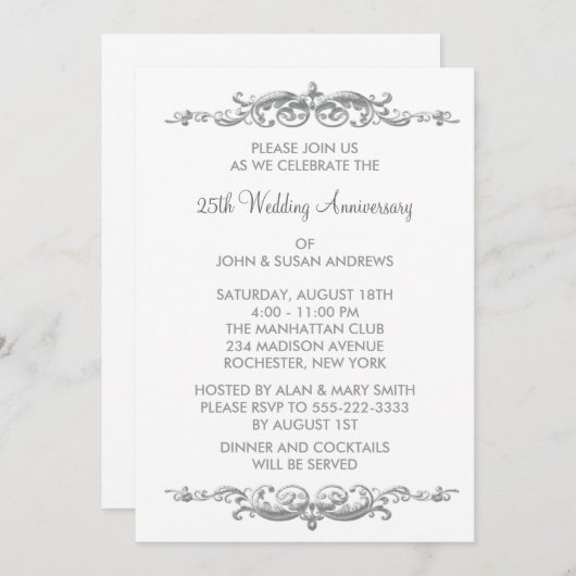 Zilveren Werveling 25-jarig huwelijksjubileumfeest Kaart (Voorkant / Achterkant)