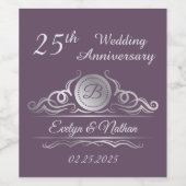 Zilveren wervelingen op paarse 25e bruiloft Jubile Wijn Etiket (Enkel label)