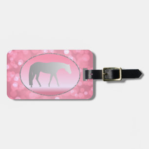 Zilveren Western Pleasure Paard op Roze Ondergrond Bagagelabel