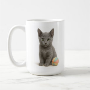 Zilveren Whiskers – Russisch Blauw Kitten Koffiemok