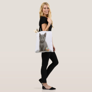 Zilveren Whiskers – Russisch Blauw Kitten Tote Bag