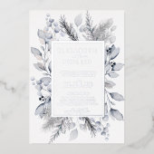 Zilveren Winter Bloemen Botanische Vakantie Bruilo Folie Uitnodiging (Voorkant)