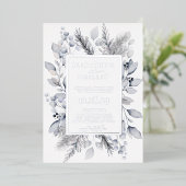 Zilveren Winter Bloemen Botanische Vakantie Bruilo Folie Uitnodiging (Staand Voorkant)