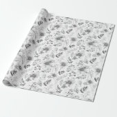 Zilveren Winter Bloemmotief Cadeaupapier (Uitgerold)