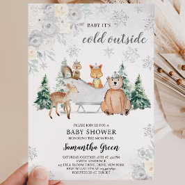 Zilveren Winter Bos Baby Shower Kaart