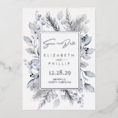 Zilveren Winter Botanische Vakantie Save The Date Folie Uitnodiging (Voorkant)