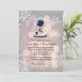 Zilveren Winter Bruiloft Blauw Roos Flower Dome Kaart (Staand voorkant)