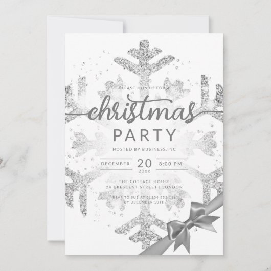 Zilveren Winter Glitter Sneeuw Bedrijf Kerstmis Kaart (Voorkant)