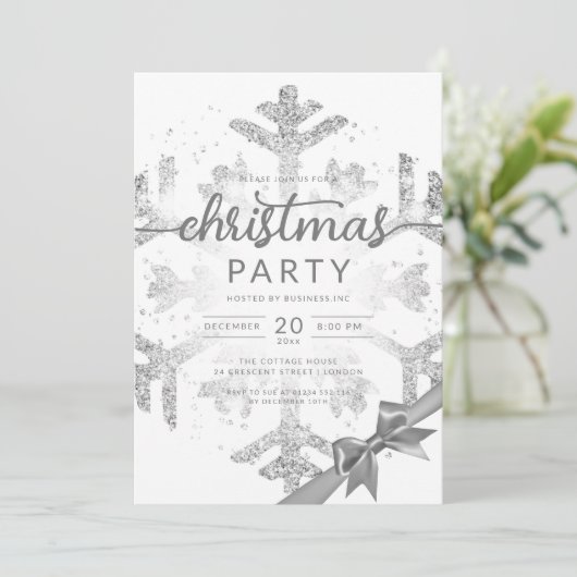 Zilveren Winter Glitter Sneeuw Bedrijf Kerstmis Kaart (Staand voorkant)