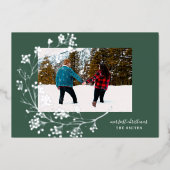 Zilveren Winter Natuurlijke Groene Vrolijke Kerstm Folie Feestdagenkaart (Voorkant)