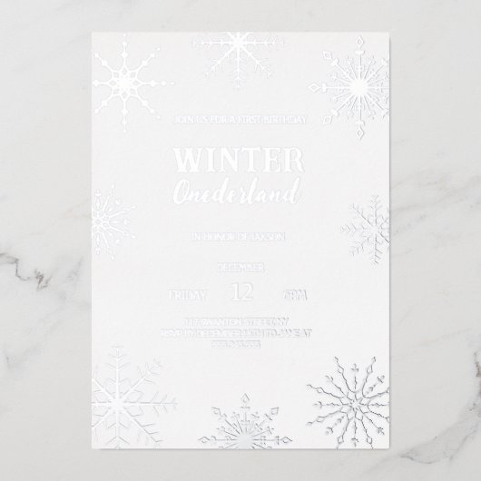 Zilveren Winter onederland Folie Uitnodiging (Voorkant)