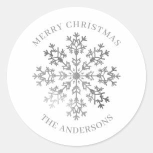 Zilveren Winter Sneeuwvlok Kerstmis Ronde Sticker