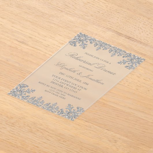 Zilveren Winter Sneeuwvlok repetitie diner Acryl Uitnodigingen (Laagn)