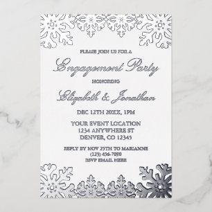 Zilveren Winter Sneeuwvlok Verlovingsfeest Folie Uitnodiging