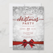 Zilveren Winter Sneeuwvlokken Bedrijf Red Ribbon Kaart (Voorkant)