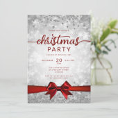 Zilveren Winter Sneeuwvlokken Bedrijf Red Ribbon Kaart (Staand voorkant)