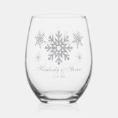 Zilveren Winter Sneeuwvlokken gepersonaliseerd Wijnglas Zonder Voet (Voorkant)