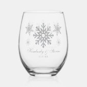 Zilveren Winter Sneeuwvlokken gepersonaliseerd Wijnglas Zonder Voet (Achterkant)