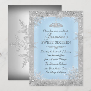 Zilveren Winter Wonderland Blauwe Sweet 16 Uitnodi Kaart