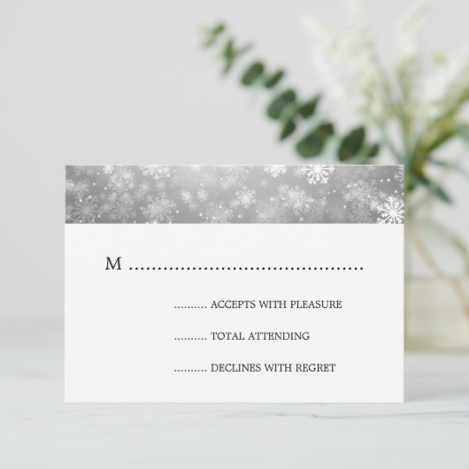 Zilveren Winter Wonderland Elegante bruiloft RSVP (Staand voorkant)