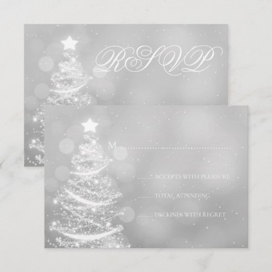 Zilveren Winter Wonderland Kerstbruiloft RSVP Kaartje (Voorkant / Achterkant)