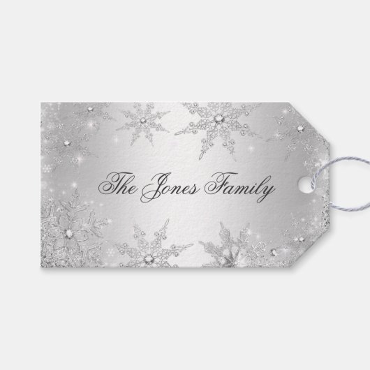 Zilveren Winter Wonderland Kerstmis Cadeaulabel (Voorkant (Horizontaal))