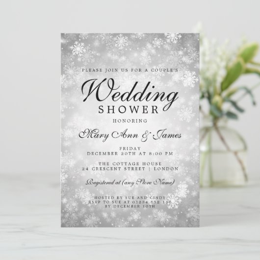 Zilveren Winter Wonderland Paar Trouwdouche Kaart (Staand voorkant)