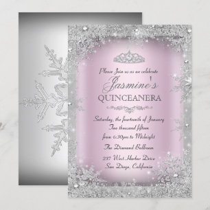 Zilveren Winter Wonderland Roze Quinceanera Feest Kaart