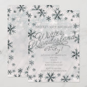 Zilveren Winter Wonderland Sneeuwvlokken Uitnodigi Kaart (Voorkant / Achterkant)