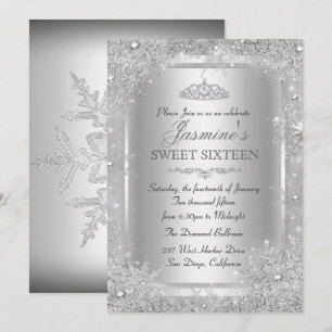 Zilveren Winter Wonderland Sweet 16 Uitnodiging