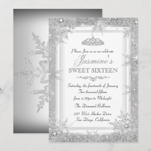 Zilveren Winter Wonderland Sweet 16 Uitnodiging