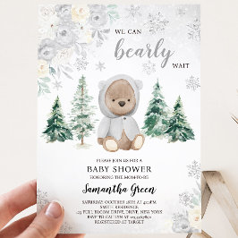 Zilveren Winterbeer Baby Shower Kaart