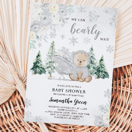 Zilveren Winterbeer Baby Shower Kaart