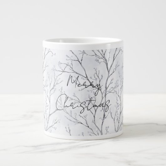Zilveren Winterbomen Kerst Grote Koffiekop (Voorkant)