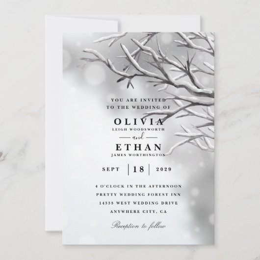 Zilveren wintertrouwkaarten kaart (Voorkant)