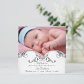 Zilveren Wit Baby Meisje Foto Aankondiging Geboort (Staand voorkant)
