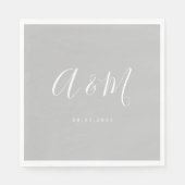 Zilveren Wit Elegant Monogram Bruiloft Servet (Voorkant)