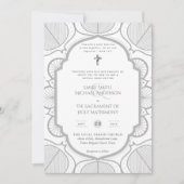 Zilveren Wit  Katholiek Nuptial Mass Bruiloft Kaart (Voorkant)