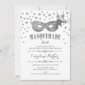 Zilveren Wit Masquerade Ball Verjaardagsfeest Kaart (Voorkant)